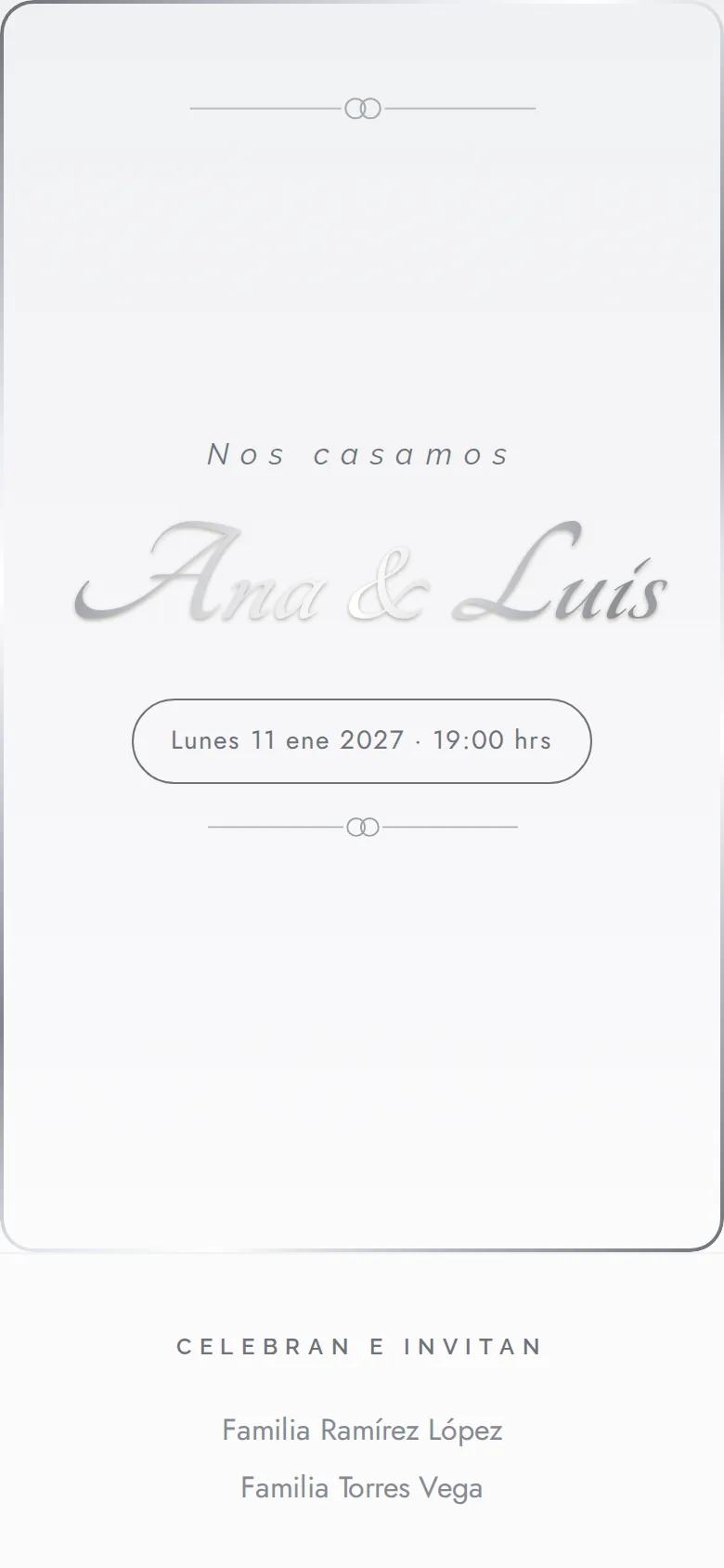 Invitación digital de Boda, diseño Anillos de plata