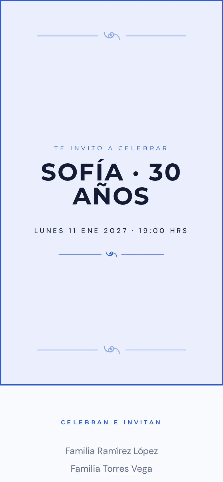 Invitación digital de Cumpleaños, diseño Azul eléctrico