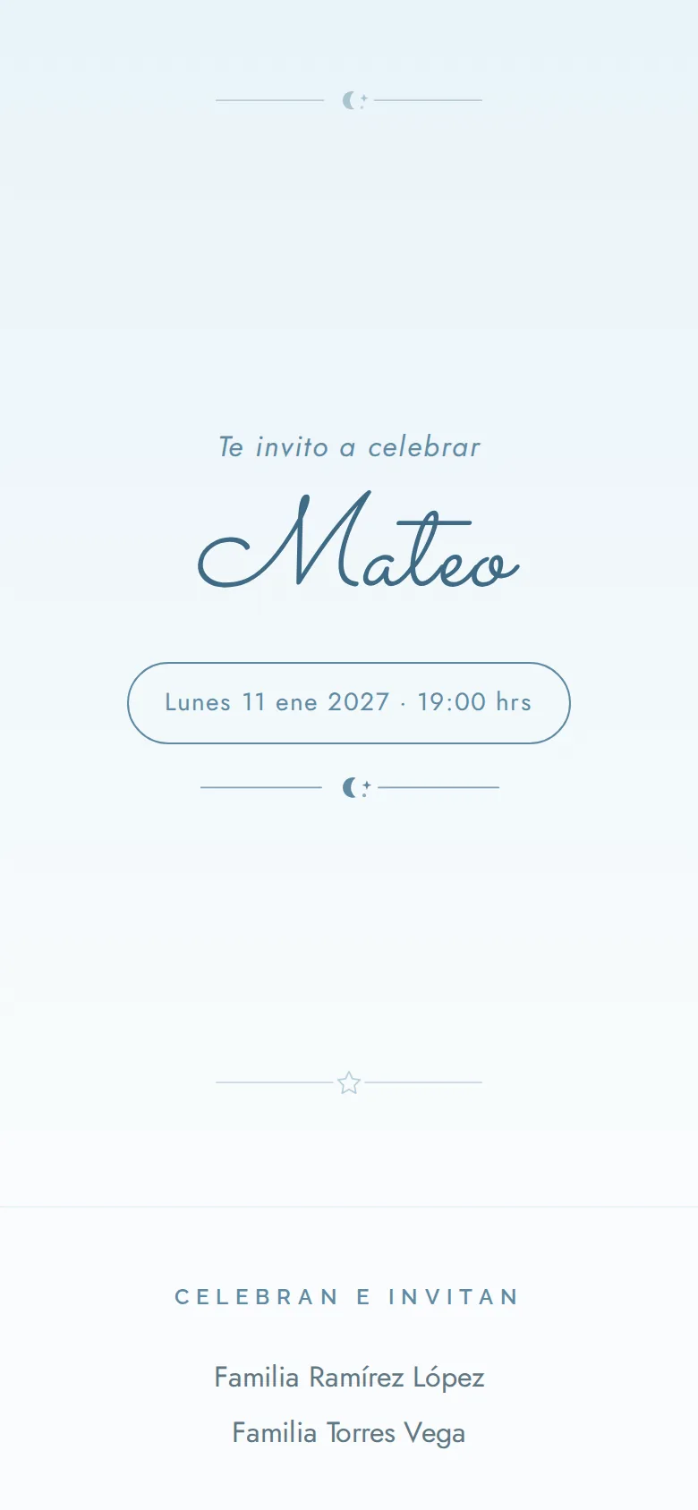 Invitación digital de Bautizo, diseño Cielo de algodón