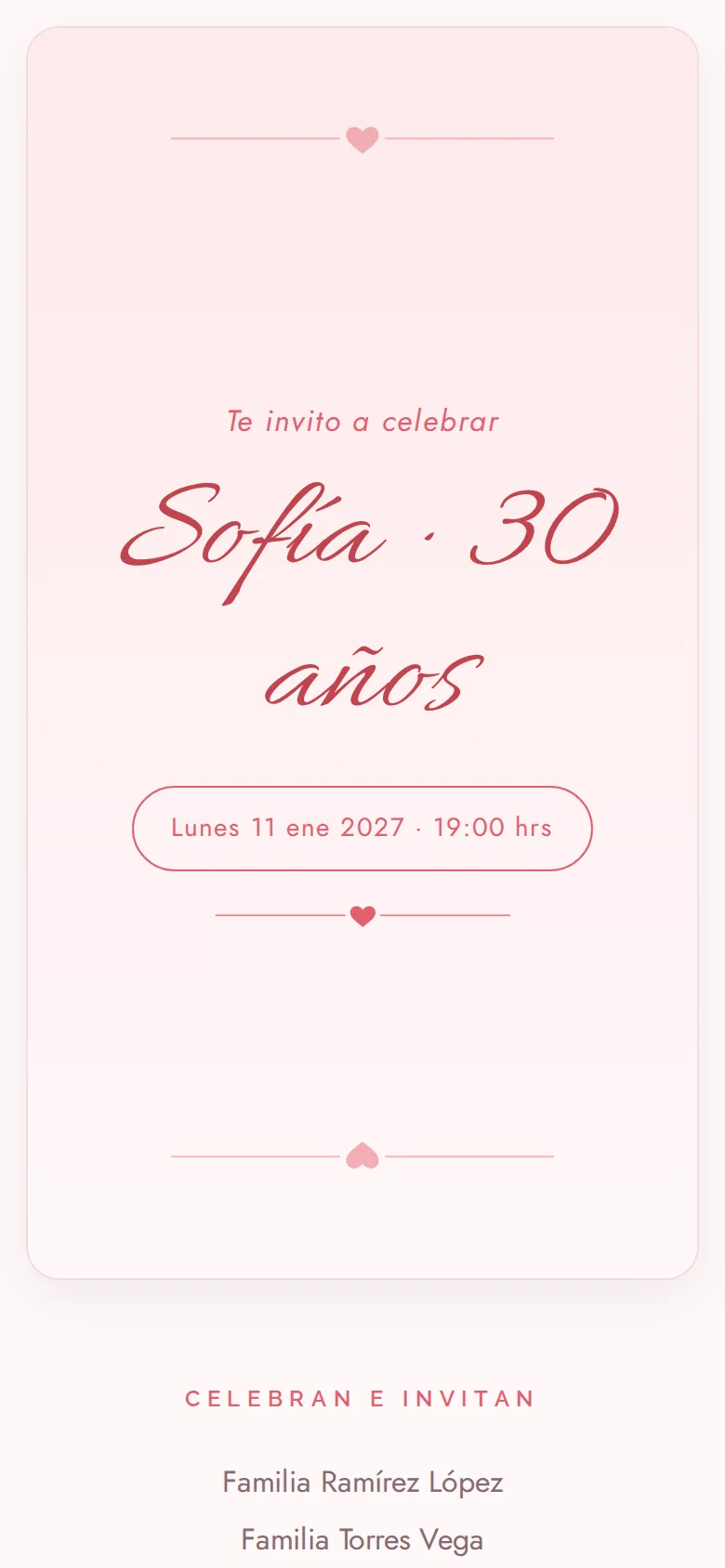 Invitación digital de Cumpleaños, diseño Coral