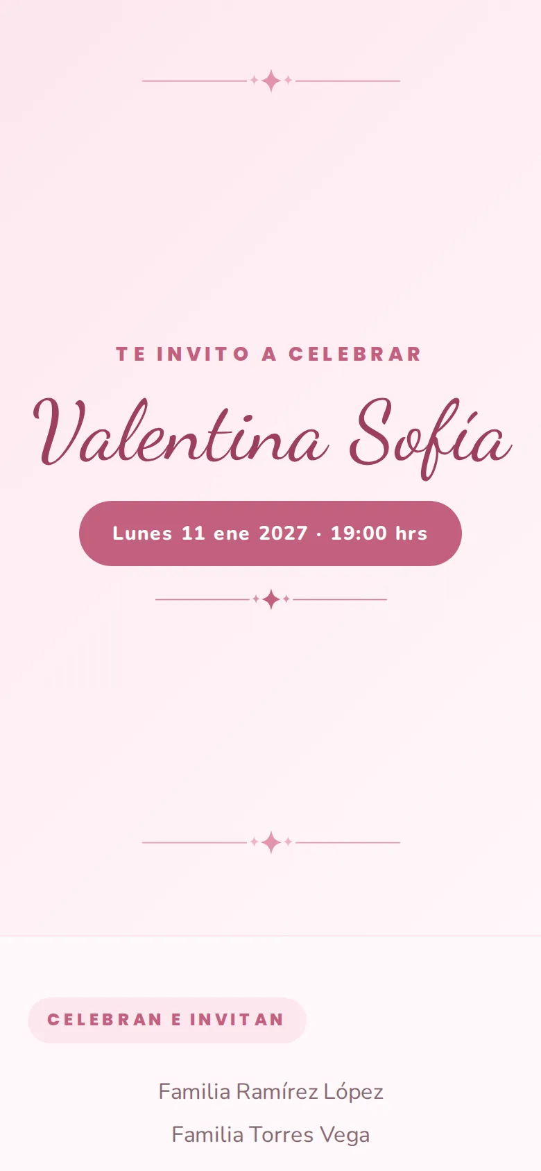 Invitación digital de XV años, diseño Destello rosa