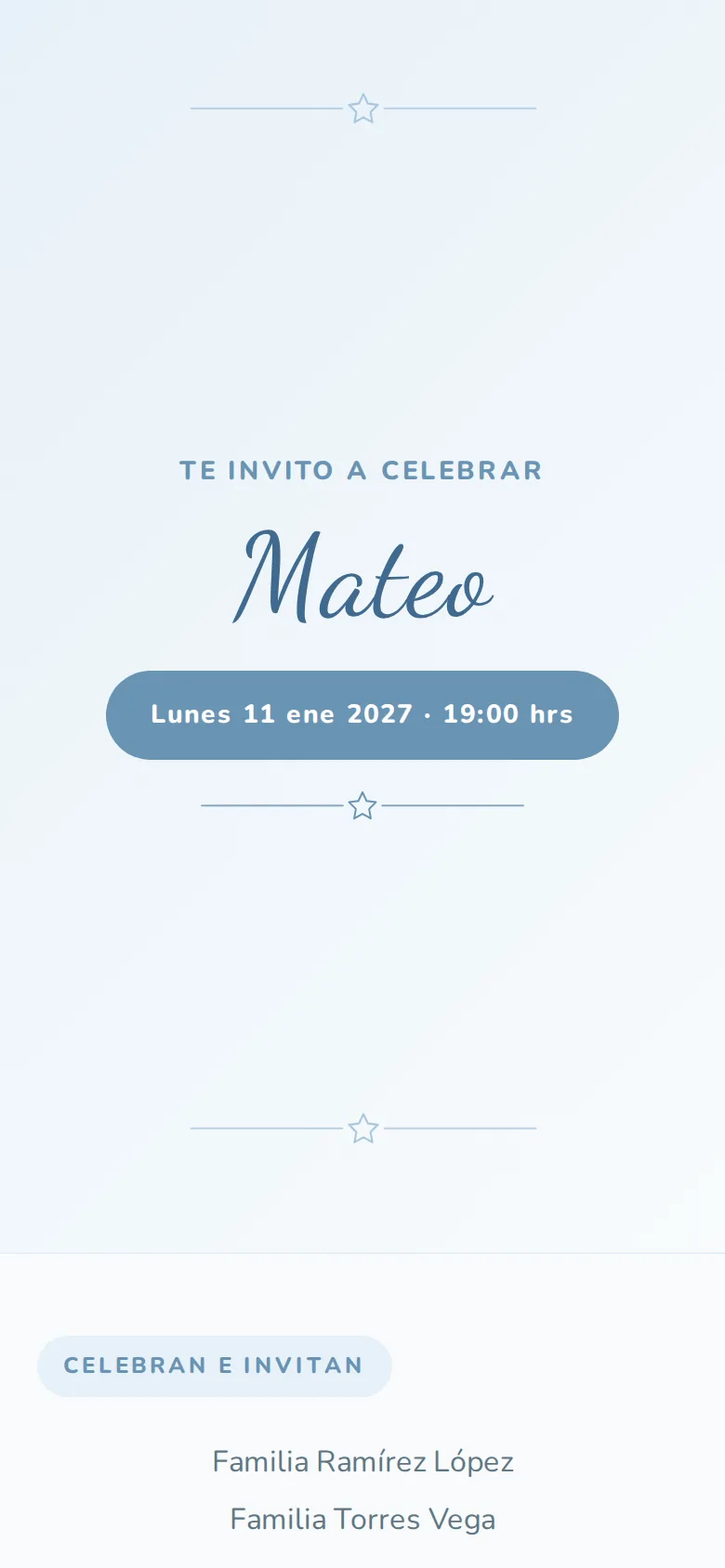 Invitación digital de Bautizo, diseño Estrellita