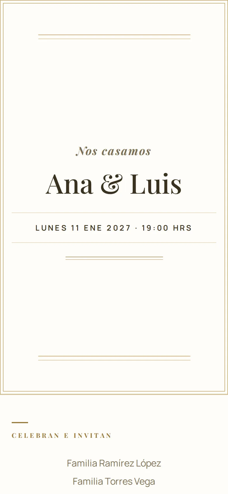 Invitación digital de Boda, diseño Marfil clásico
