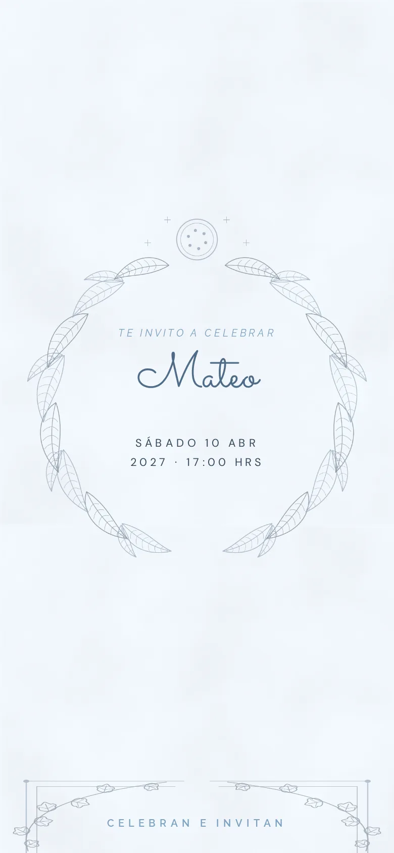 Invitación digital de Bautizo, diseño Pluma celeste