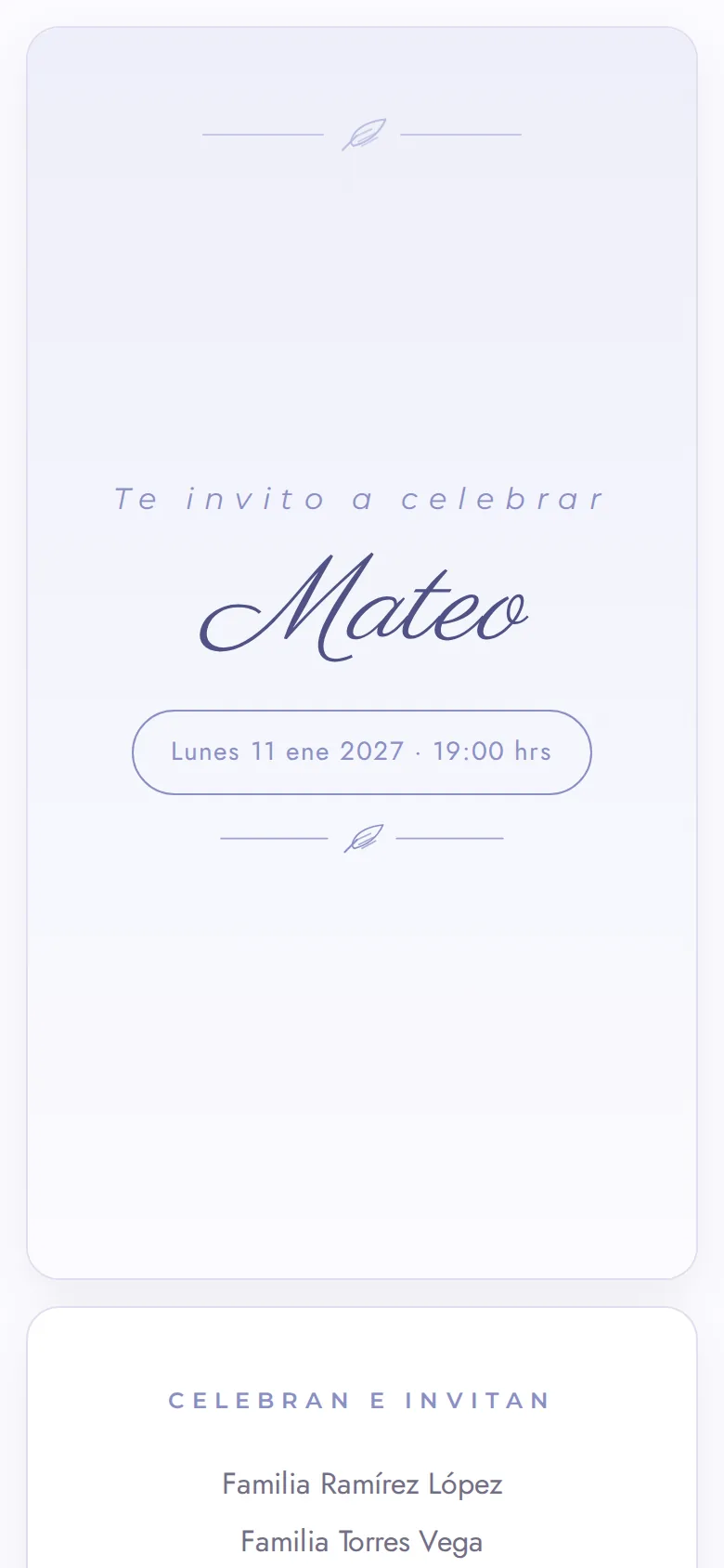 Invitación digital de Bautizo, diseño Pluma de paz