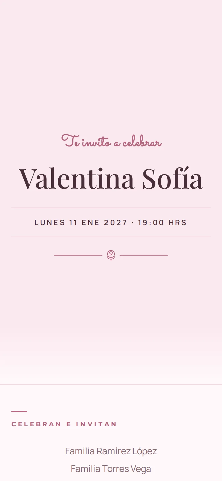 Invitación digital de XV años, diseño Rosa de cuarzo