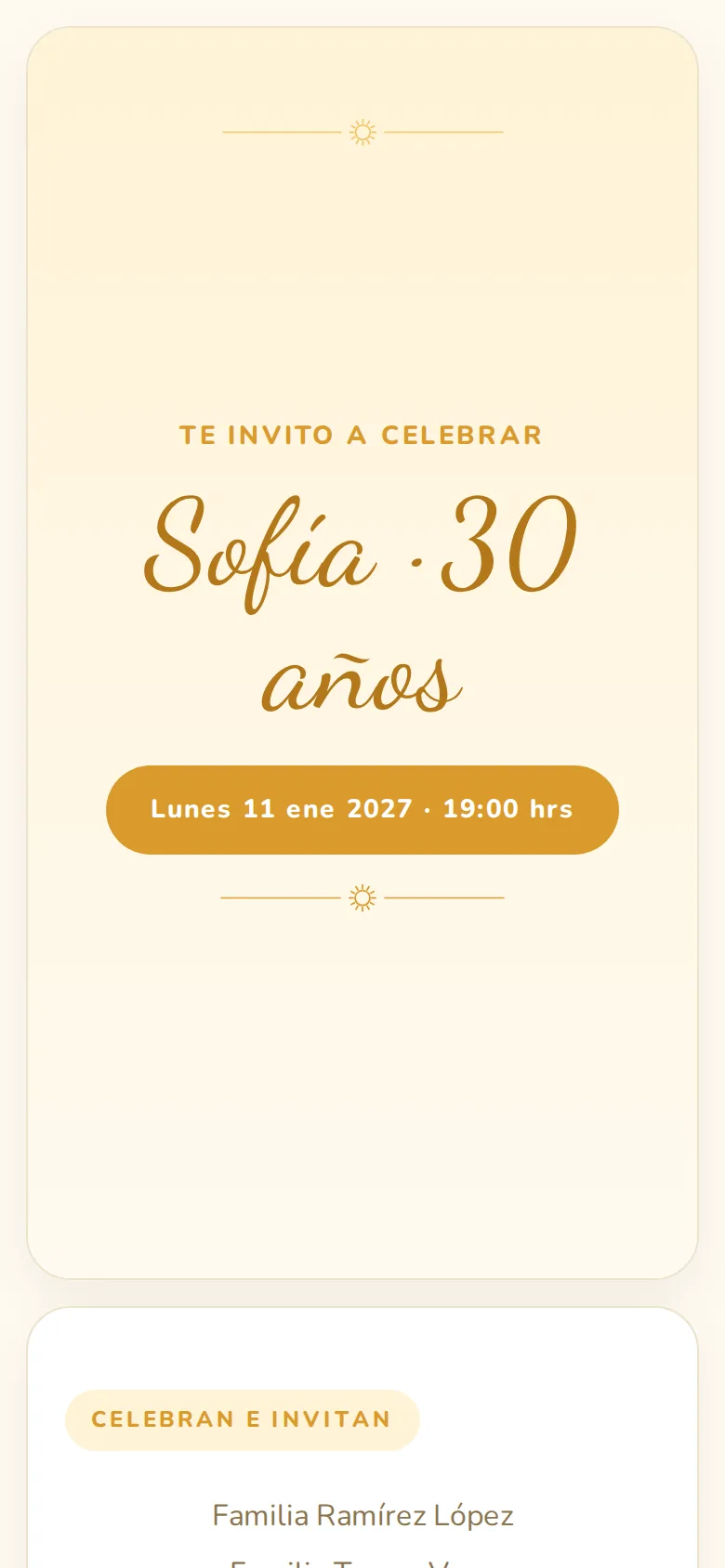 Invitación digital de Cumpleaños, diseño Sol de verano