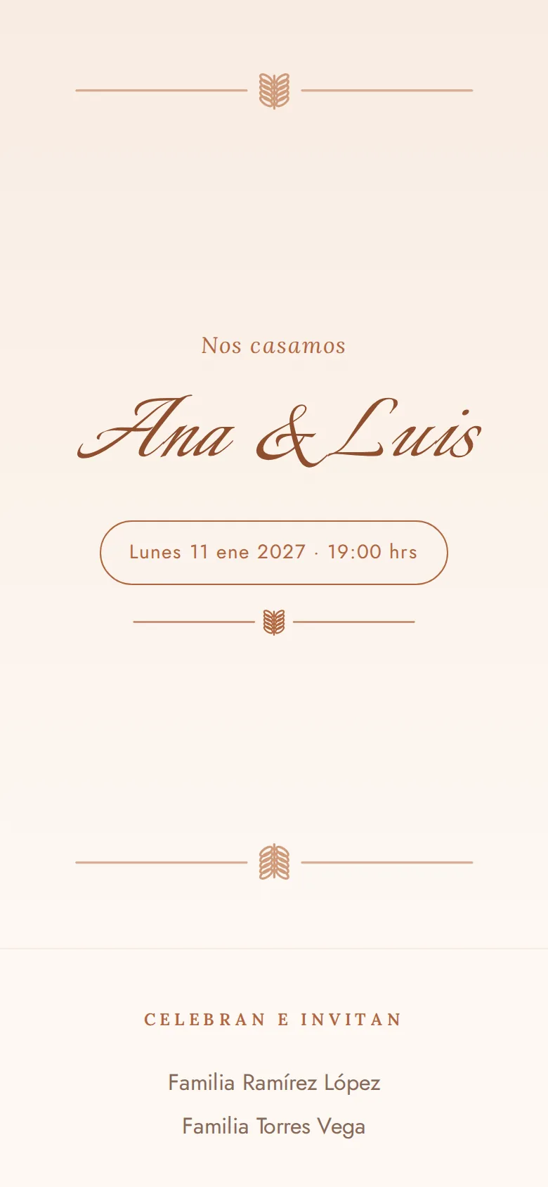 Invitación digital de Boda, diseño Terracota y lino