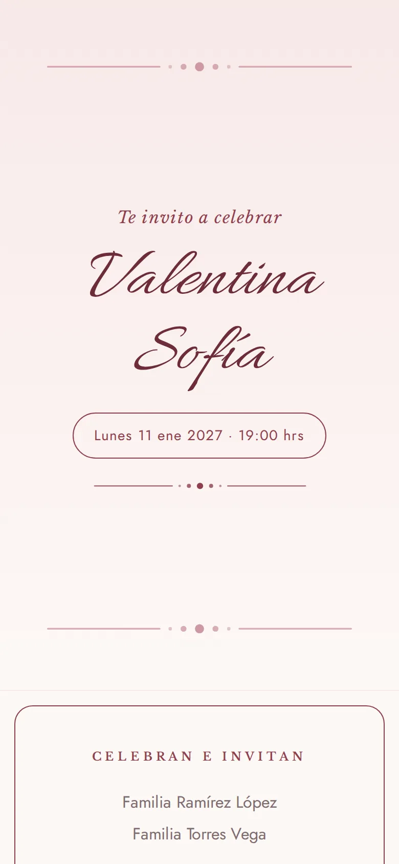 Invitación digital de XV años, diseño Vino y perlas